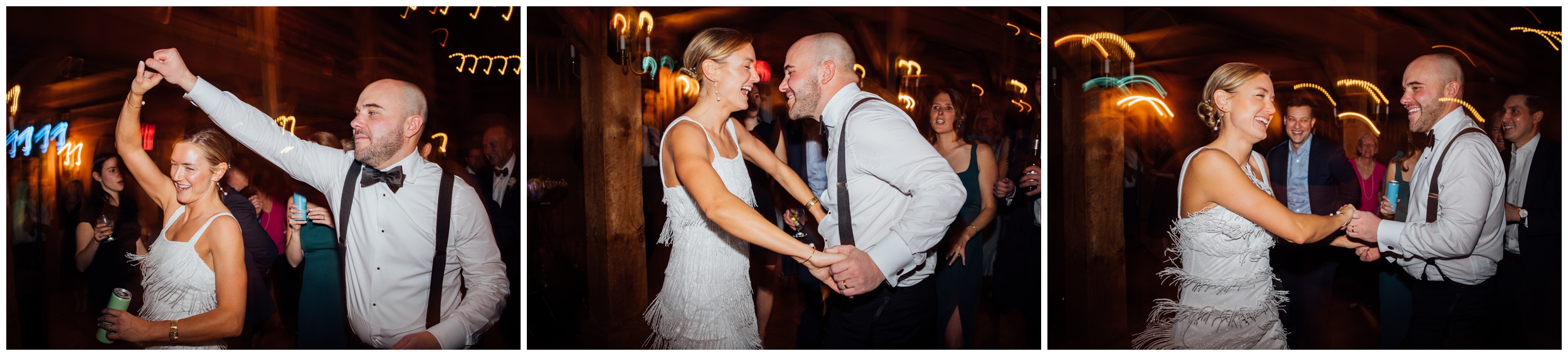 bride and groom dancing shots using direct flash and shutter drag at red lion inn cohasset ma